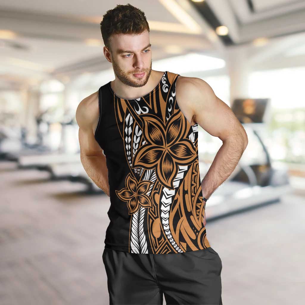 Polynesian Plumeria Floral Tattoo Pattern Men Tank Top Gold Style LT9 Gold - Polynesian Pride