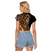 Polynesian Plumeria Floral Tattoo Pattern Raglan Cropped T Shirt Gold Style LT9 - Polynesian Pride