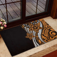 Polynesian Plumeria Floral Tattoo Pattern Rubber Doormat Gold Style