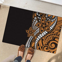 Polynesian Plumeria Floral Tattoo Pattern Rubber Doormat Gold Style