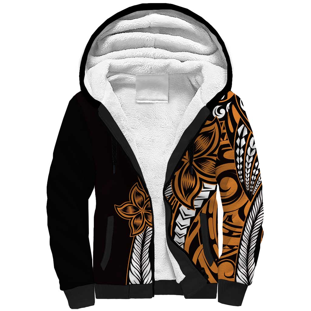 Polynesian Plumeria Floral Tattoo Pattern Sherpa Hoodie Gold Style LT9 Unisex Gold - Polynesian Pride