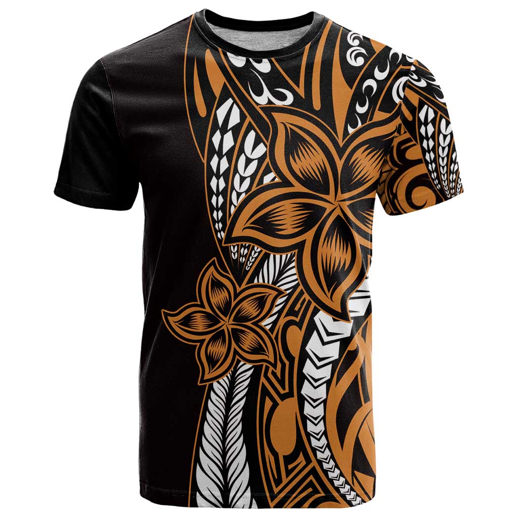 Polynesian Plumeria Floral Tattoo Pattern T Shirt Gold Style LT9 Gold - Polynesian Pride
