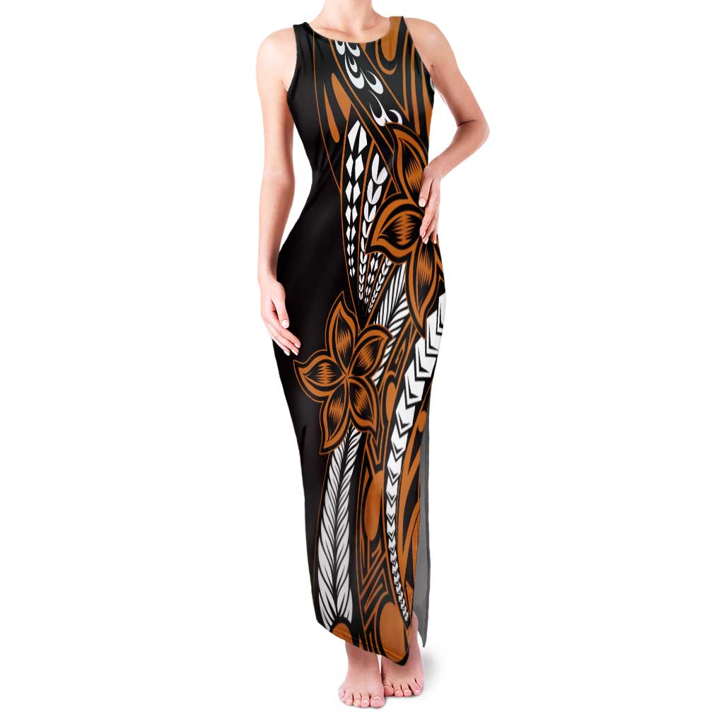 Polynesian Plumeria Floral Tattoo Pattern Tank Maxi Dress Gold Style LT9 Women Gold - Polynesian Pride