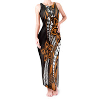 Polynesian Plumeria Floral Tattoo Pattern Tank Maxi Dress Gold Style LT9 Women Gold - Polynesian Pride