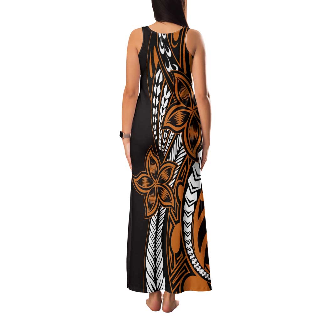 Polynesian Plumeria Floral Tattoo Pattern Tank Maxi Dress Gold Style LT9 - Polynesian Pride
