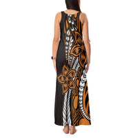 Polynesian Plumeria Floral Tattoo Pattern Tank Maxi Dress Gold Style LT9 - Polynesian Pride