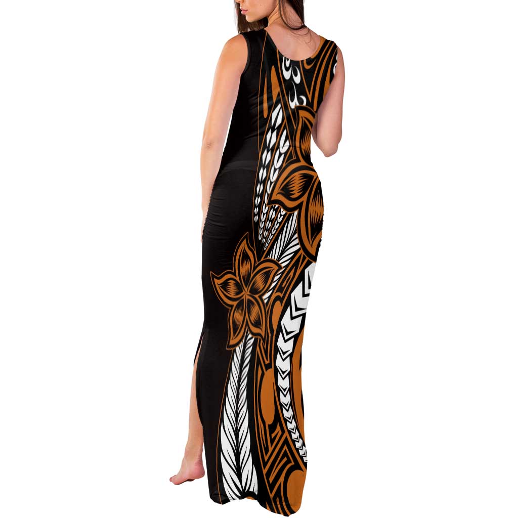 Polynesian Plumeria Floral Tattoo Pattern Tank Maxi Dress Gold Style LT9 - Polynesian Pride