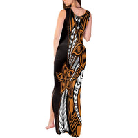 Polynesian Plumeria Floral Tattoo Pattern Tank Maxi Dress Gold Style LT9 - Polynesian Pride