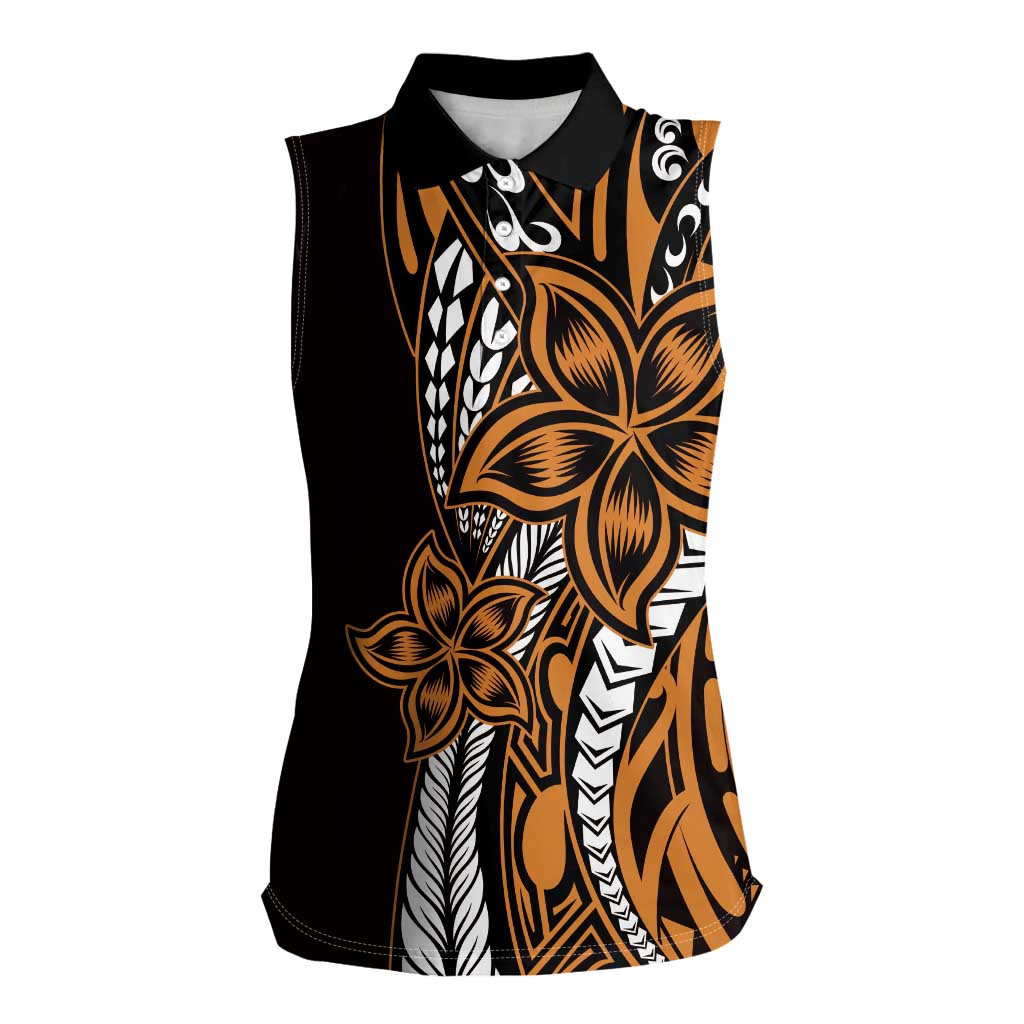 Polynesian Plumeria Floral Tattoo Pattern Women Sleeveless Polo Shirt Gold Style LT9 Female Gold - Polynesian Pride