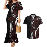 Polynesian Plumeria Floral Tattoo Pattern Couples Matching Mermaid Dress and Hawaiian Shirt Oxblood Style LT9 Oxblood - Polynesian Pride
