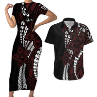 Polynesian Plumeria Floral Tattoo Pattern Couples Matching Short Sleeve Bodycon Dress and Hawaiian Shirt Oxblood Style LT9 Oxblood - Polynesian Pride