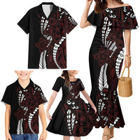 Polynesian Plumeria Floral Tattoo Pattern Family Matching Mermaid Dress and Hawaiian Shirt Oxblood Style LT9 - Polynesian Pride