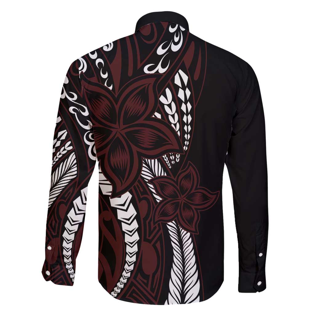 Polynesian Plumeria Floral Tattoo Pattern Family Matching Off Shoulder Maxi Dress and Hawaiian Shirt Oxblood Style LT9 - Polynesian Pride