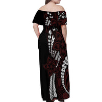 Polynesian Plumeria Floral Tattoo Pattern Family Matching Off Shoulder Maxi Dress and Hawaiian Shirt Oxblood Style LT9 - Polynesian Pride