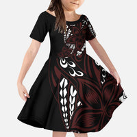 Polynesian Plumeria Floral Tattoo Pattern Family Matching Puletasi and Hawaiian Shirt Oxblood Style LT9 Daughter's Dress Oxblood - Polynesian Pride