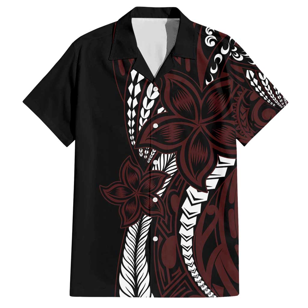 Polynesian Plumeria Floral Tattoo Pattern Family Matching Short Sleeve Bodycon Dress and Hawaiian Shirt Oxblood Style LT9 Dad's Shirt - Short Sleeve Oxblood - Polynesian Pride