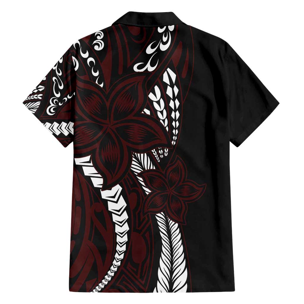 Polynesian Plumeria Floral Tattoo Pattern Family Matching Short Sleeve Bodycon Dress and Hawaiian Shirt Oxblood Style LT9 - Polynesian Pride