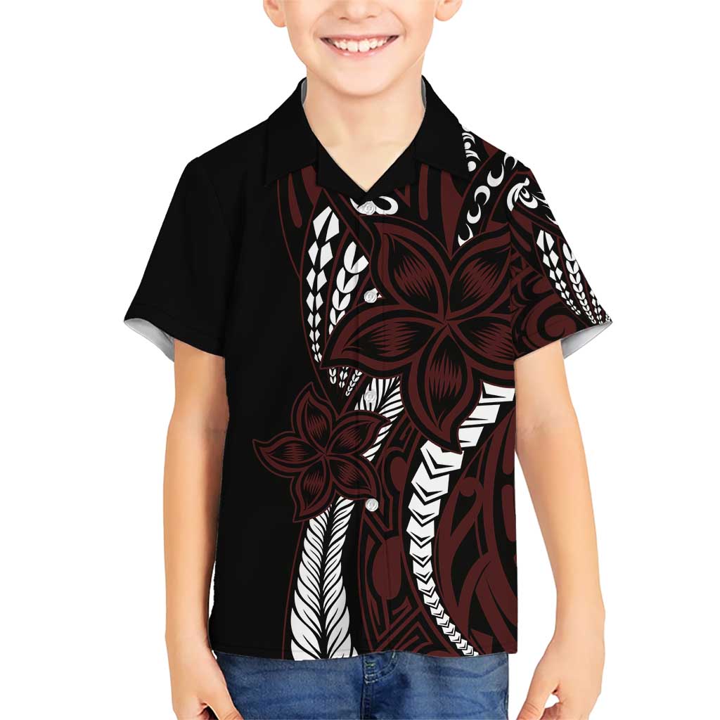 Polynesian Plumeria Floral Tattoo Pattern Family Matching Short Sleeve Bodycon Dress and Hawaiian Shirt Oxblood Style LT9 Son's Shirt Oxblood - Polynesian Pride