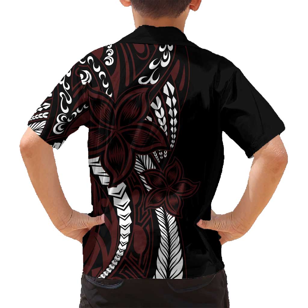 Polynesian Plumeria Floral Tattoo Pattern Family Matching Summer Maxi Dress and Hawaiian Shirt Oxblood Style LT9 - Polynesian Pride