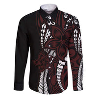 Polynesian Plumeria Floral Tattoo Pattern Family Matching Summer Maxi Dress and Hawaiian Shirt Oxblood Style LT9 Dad's Shirt - Long Sleeve Oxblood - Polynesian Pride