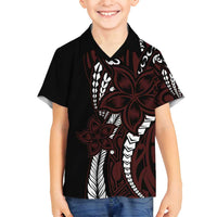 Polynesian Plumeria Floral Tattoo Pattern Family Matching Summer Maxi Dress and Hawaiian Shirt Oxblood Style LT9 Son's Shirt Oxblood - Polynesian Pride