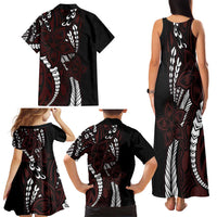 Polynesian Plumeria Floral Tattoo Pattern Family Matching Tank Maxi Dress and Hawaiian Shirt Oxblood Style LT9 - Polynesian Pride