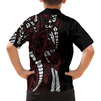 Polynesian Plumeria Floral Tattoo Pattern Kid Hawaiian Shirt Oxblood Style