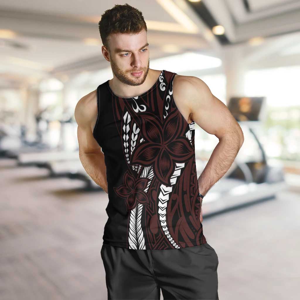 Polynesian Plumeria Floral Tattoo Pattern Men Tank Top Oxblood Style LT9 Oxblood - Polynesian Pride