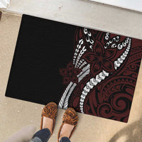 Polynesian Plumeria Floral Tattoo Pattern Rubber Doormat Oxblood Style