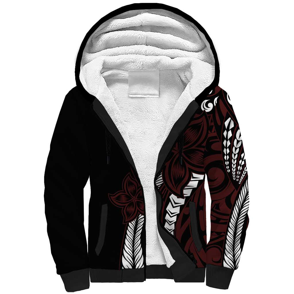 Polynesian Plumeria Floral Tattoo Pattern Sherpa Hoodie Oxblood Style LT9 Unisex Oxblood - Polynesian Pride