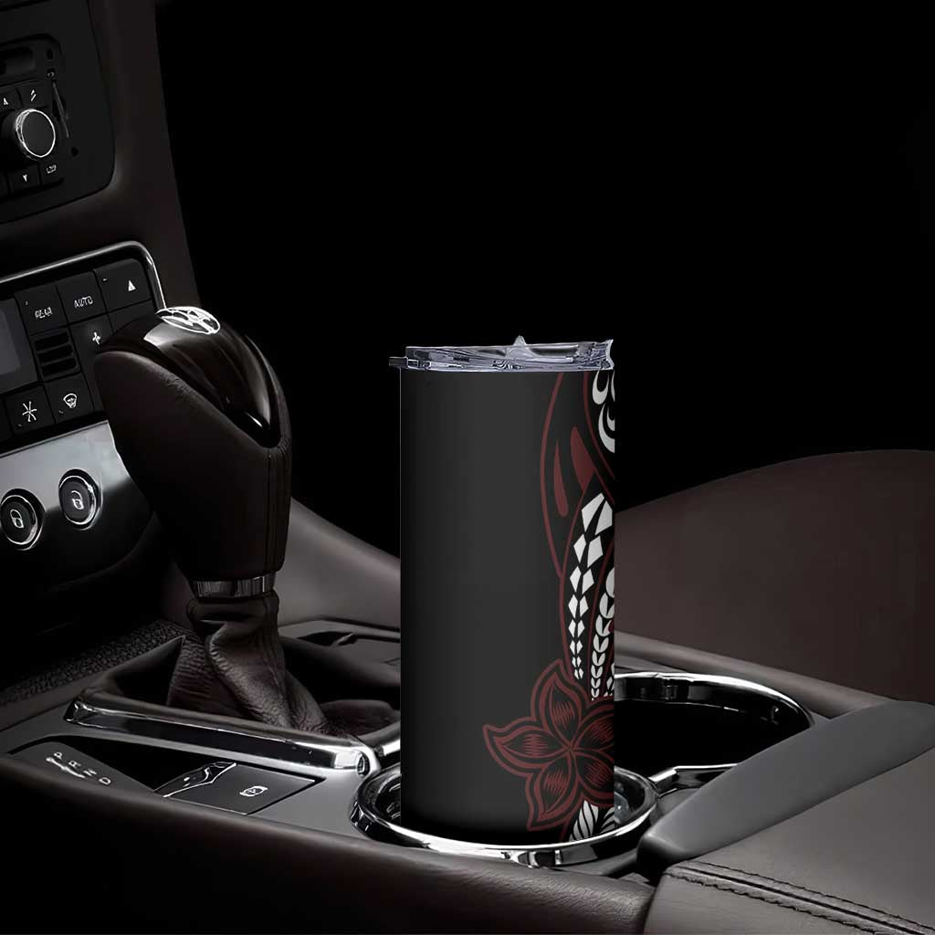 Polynesian Plumeria Floral Tattoo Pattern Skinny Tumbler Oxblood Style