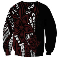 Polynesian Plumeria Floral Tattoo Pattern Sweatshirt Oxblood Style