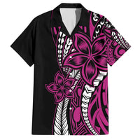 Polynesian Plumeria Floral Tattoo Pattern Family Matching Long Sleeve Bodycon Dress and Hawaiian Shirt Pink Style LT9 Dad's Shirt - Short Sleeve Pink - Polynesian Pride