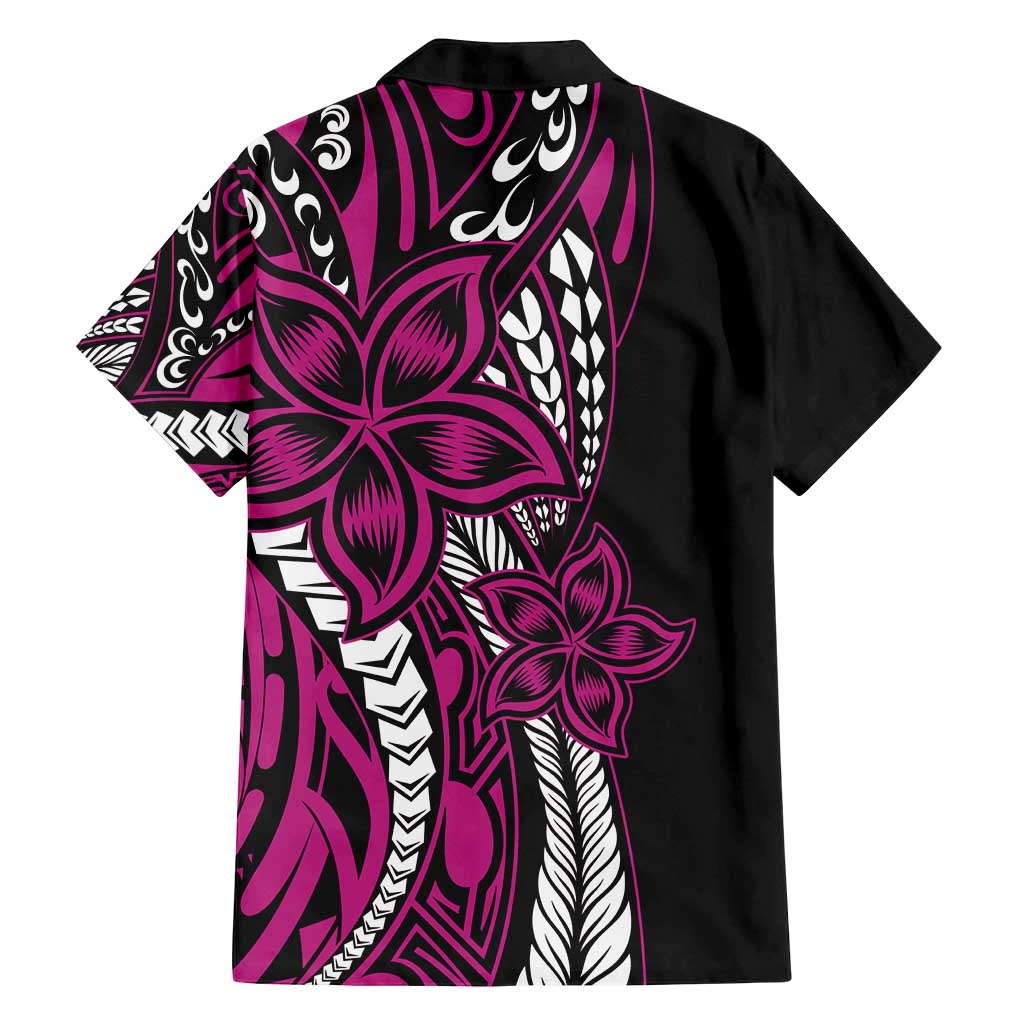 Polynesian Plumeria Floral Tattoo Pattern Family Matching Long Sleeve Bodycon Dress and Hawaiian Shirt Pink Style LT9 - Polynesian Pride