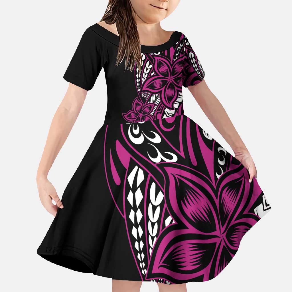 Polynesian Plumeria Floral Tattoo Pattern Family Matching Mermaid Dress and Hawaiian Shirt Pink Style LT9 Daughter's Dress Pink - Polynesian Pride