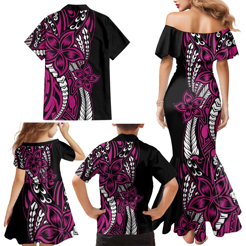 Polynesian Plumeria Floral Tattoo Pattern Family Matching Mermaid Dress and Hawaiian Shirt Pink Style LT9 - Polynesian Pride