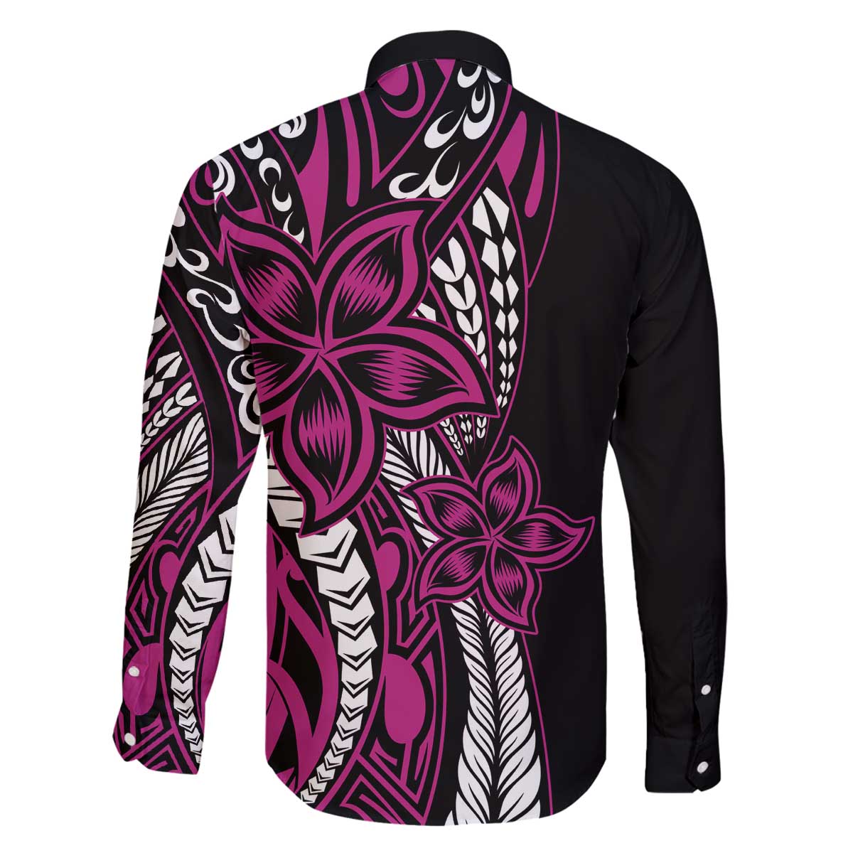 Polynesian Plumeria Floral Tattoo Pattern Family Matching Off The Shoulder Long Sleeve Dress and Hawaiian Shirt Pink Style LT9 - Polynesian Pride
