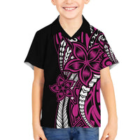 Polynesian Plumeria Floral Tattoo Pattern Family Matching Off The Shoulder Long Sleeve Dress and Hawaiian Shirt Pink Style LT9 Son's Shirt Pink - Polynesian Pride