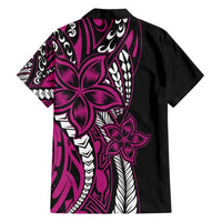 Polynesian Plumeria Floral Tattoo Pattern Family Matching Off Shoulder Maxi Dress and Hawaiian Shirt Pink Style LT9 - Polynesian Pride