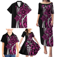 Polynesian Plumeria Floral Tattoo Pattern Family Matching Puletasi and Hawaiian Shirt Pink Style LT9 - Polynesian Pride