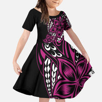 Polynesian Plumeria Floral Tattoo Pattern Family Matching Short Sleeve Bodycon Dress and Hawaiian Shirt Pink Style LT9 Daughter's Dress Pink - Polynesian Pride