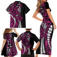 Polynesian Plumeria Floral Tattoo Pattern Family Matching Short Sleeve Bodycon Dress and Hawaiian Shirt Pink Style LT9 - Polynesian Pride