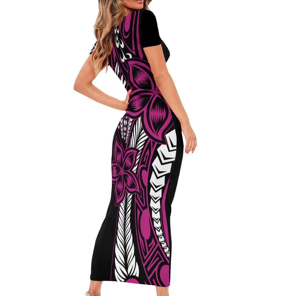 Polynesian Plumeria Floral Tattoo Pattern Family Matching Short Sleeve Bodycon Dress and Hawaiian Shirt Pink Style LT9 - Polynesian Pride