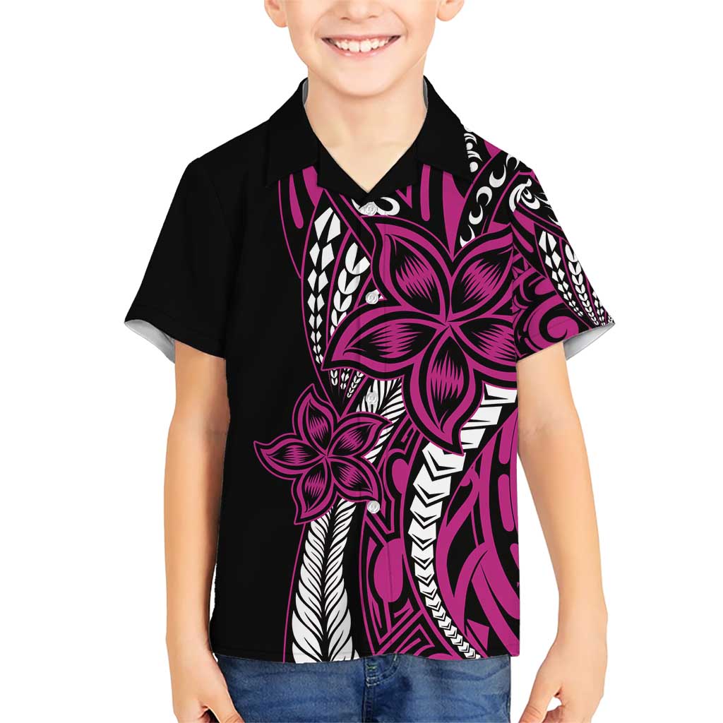 Polynesian Plumeria Floral Tattoo Pattern Family Matching Short Sleeve Bodycon Dress and Hawaiian Shirt Pink Style LT9 Son's Shirt Pink - Polynesian Pride