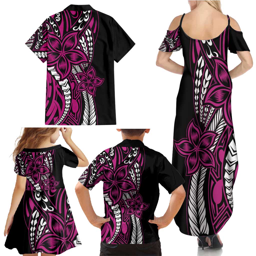 Polynesian Plumeria Floral Tattoo Pattern Family Matching Summer Maxi Dress and Hawaiian Shirt Pink Style LT9 - Polynesian Pride