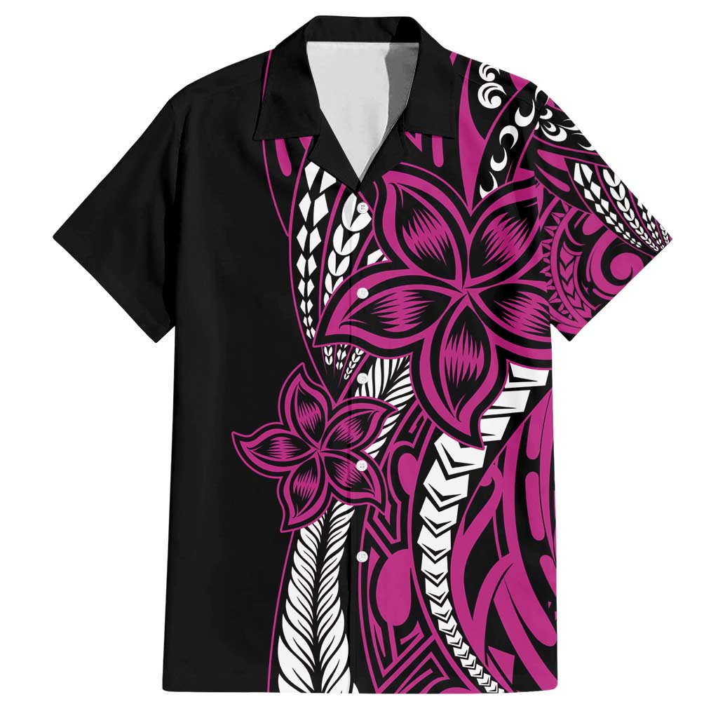 Polynesian Plumeria Floral Tattoo Pattern Family Matching Summer Maxi Dress and Hawaiian Shirt Pink Style LT9 Dad's Shirt - Short Sleeve Pink - Polynesian Pride