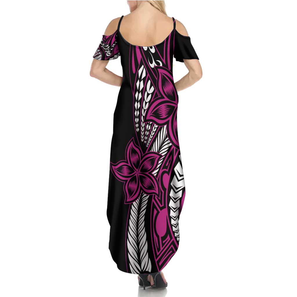 Polynesian Plumeria Floral Tattoo Pattern Family Matching Summer Maxi Dress and Hawaiian Shirt Pink Style LT9 - Polynesian Pride