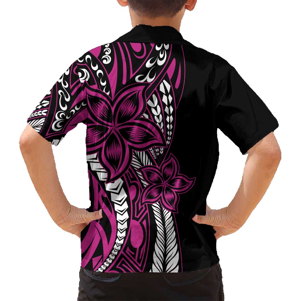 Polynesian Plumeria Floral Tattoo Pattern Family Matching Tank Maxi Dress and Hawaiian Shirt Pink Style LT9 - Polynesian Pride