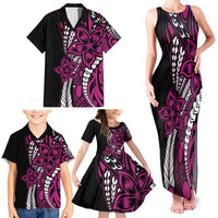 Polynesian Plumeria Floral Tattoo Pattern Family Matching Tank Maxi Dress and Hawaiian Shirt Pink Style LT9 - Polynesian Pride