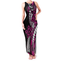 Polynesian Plumeria Floral Tattoo Pattern Family Matching Tank Maxi Dress and Hawaiian Shirt Pink Style LT9 Mom's Dress Pink - Polynesian Pride